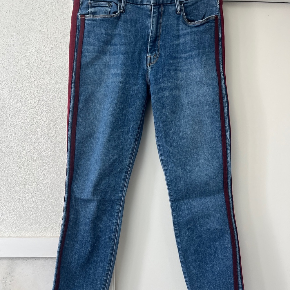 MOTHER Blue Jeans with Red Side Stripes